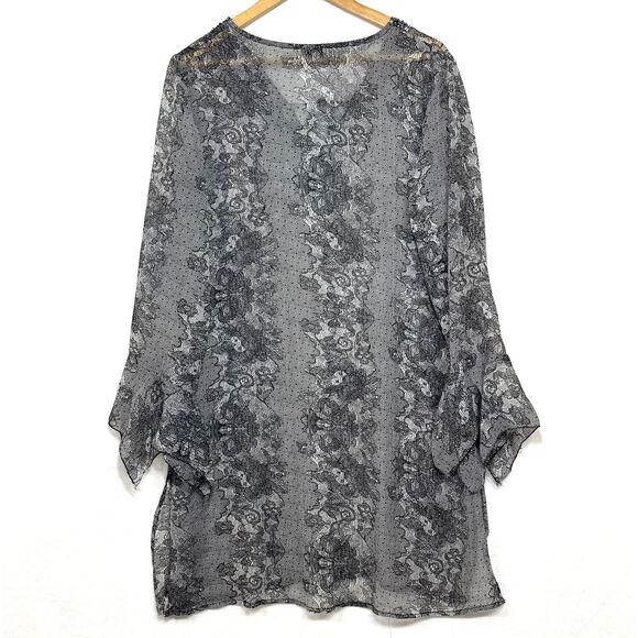 Yuka Beach Chiffon Large Bell Sleeve Coverup Dress Swim Pool Summer Sheer Sequin - Picture 4 of 10
